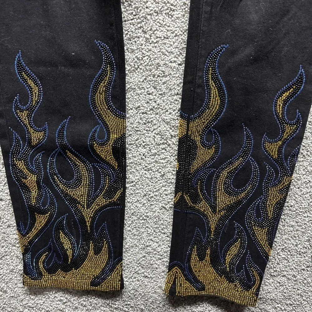 GTFD Los‎ Angeles Button Fly Jeans Mens 38x32 Streetwear Distress Anarchy Flames